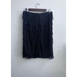 Black Label by Chico's Women's Black Beaded Fringe Skirt Gatsby Festival